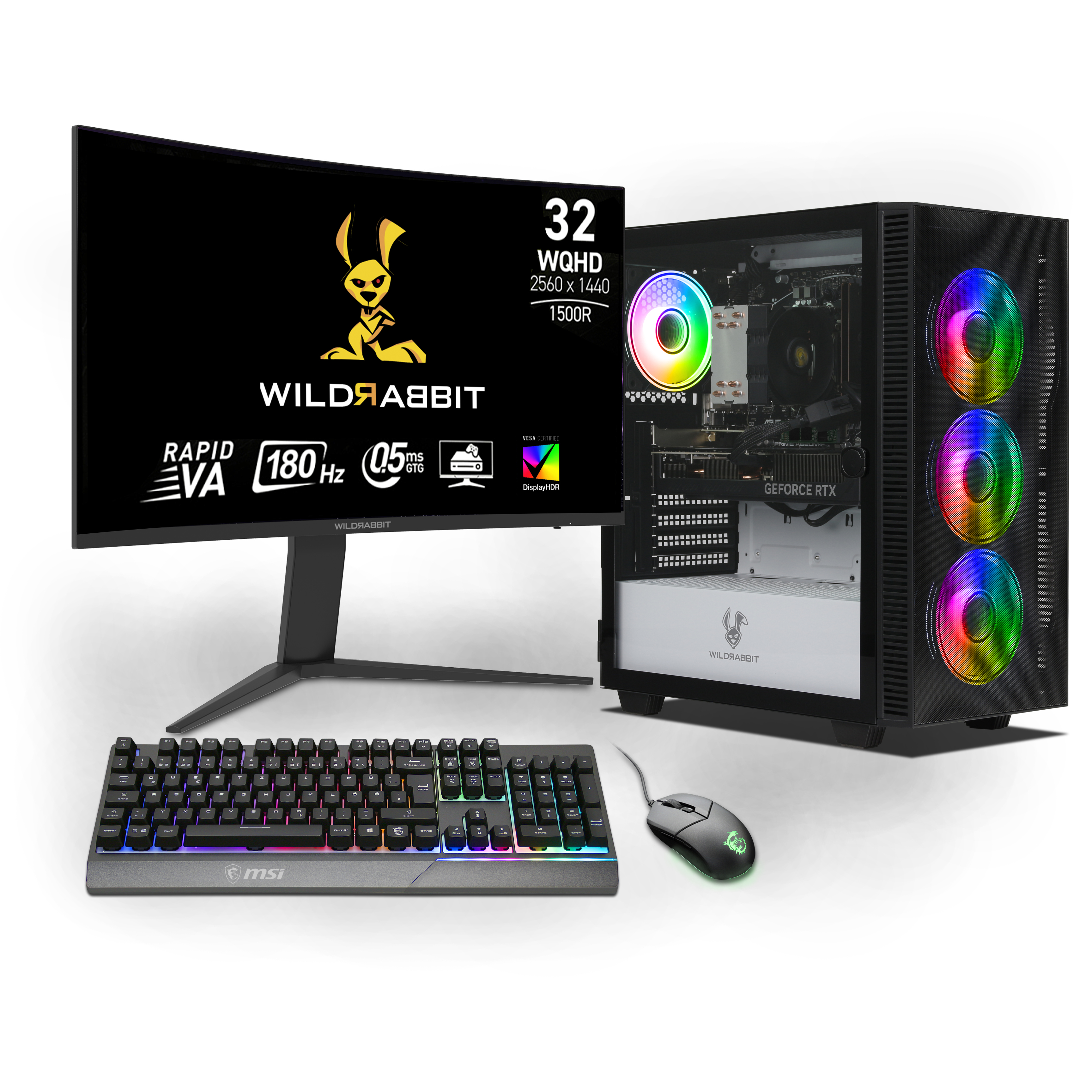 Ryzen Gaming Bundle | AMD Ryzen 7 8700F | Nvidia GeForce RTX 5070 12GB | 32GB DDR5 RAM | 1TB NVMe SSD | Windows 11 | WiFi | Wildrabbit GMX 32" WQHD LCD Gaming Monitor | MSI VIGOR GK30 Combo | Libre Office
