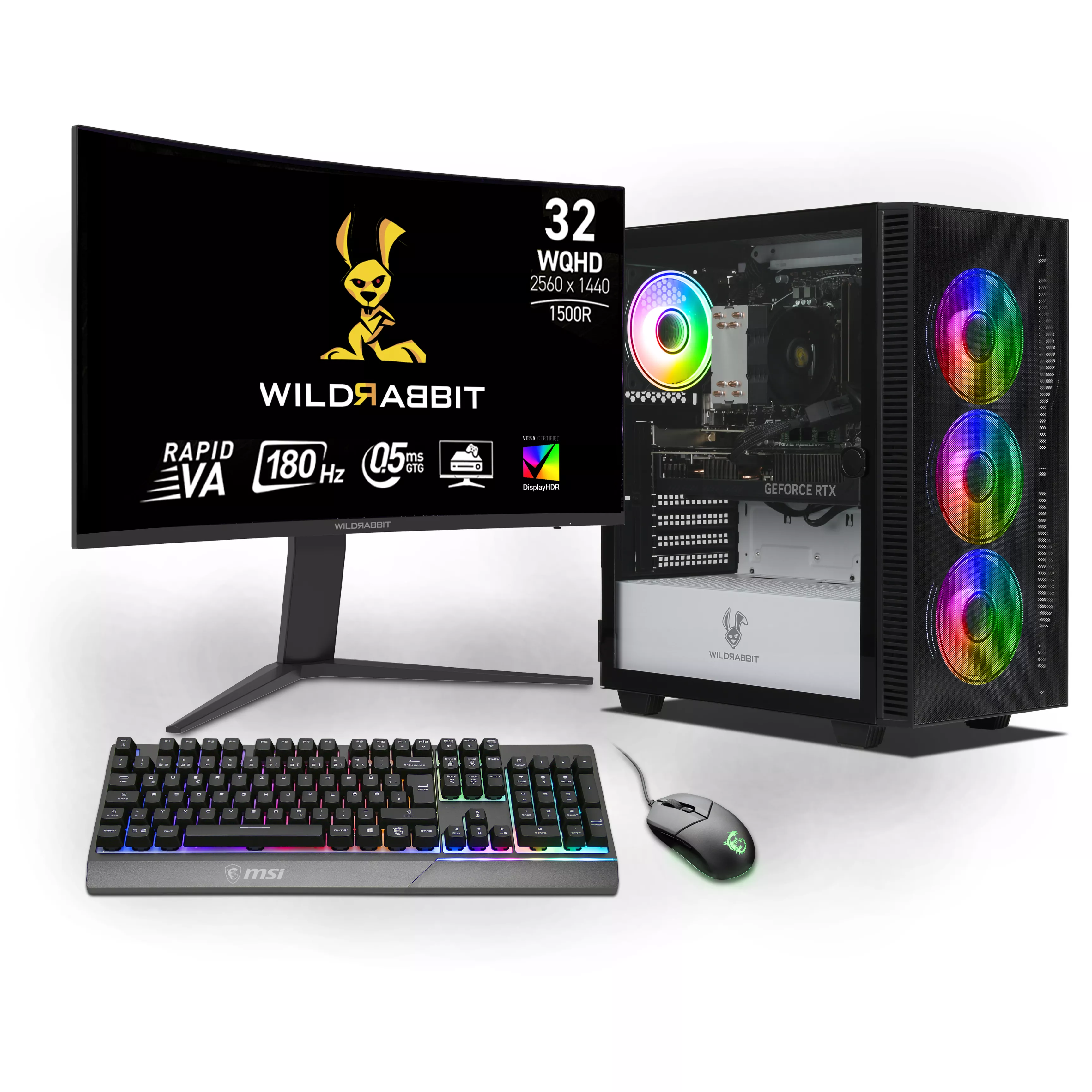 Ryzen Gaming Bundle | AMD Ryzen 7 8700F | Nvidia GeForce RTX 5070 12GB | 32GB DDR5 RAM | 1TB NVMe SSD | Windows 11 | WiFi | Wildrabbit GMX 32" WQHD LCD Gaming Monitor | MSI VIGOR GK30 Combo | Libre Office