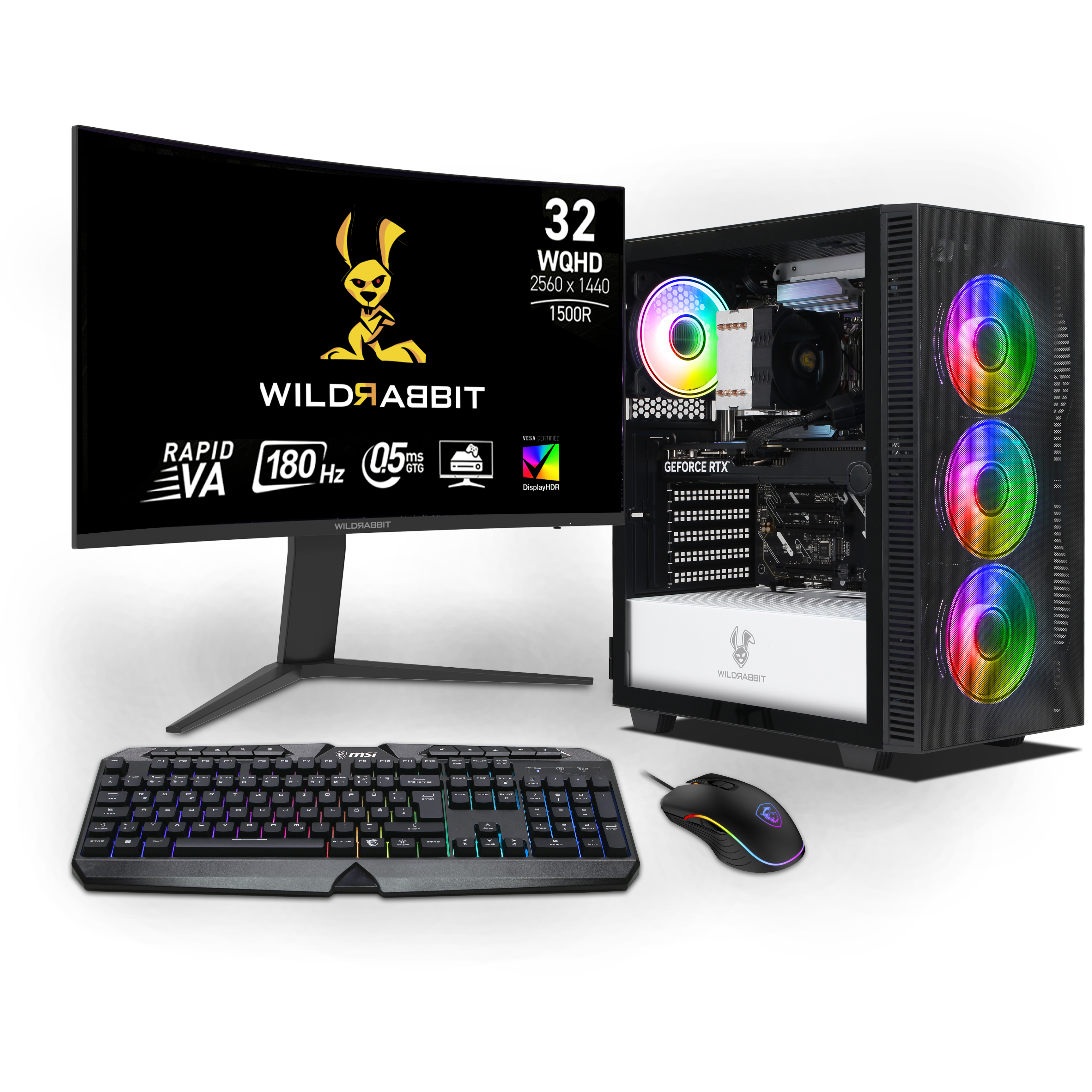 Wildrabbit Ultra Bundle | Intel Core Ultra 7 265KF | Nvidia GeForce RTX 5070 12GB | 32GB DDR5 RAM | 1TB NVMe SSD | Windows 11 | WiFi & Bluetooth | Wildrabbit GMX 32" WQHD LCD Gaming Monitor | MSI RGB German keyboard | MSI Forge Mouse Wildrabbit Ultra Bundle | Intel Core Ultra 7 265KF | Nvidia GeForce RTX 5070 12GB | 32GB DDR5 RAM | 1TB NVMe SSD | Windows 11 | WiFi & Bluetooth | Wildrabbit GMX 32" WQHD LCD Gaming Monitor | MSI RGB German keyboard | MSI Forge Mouse