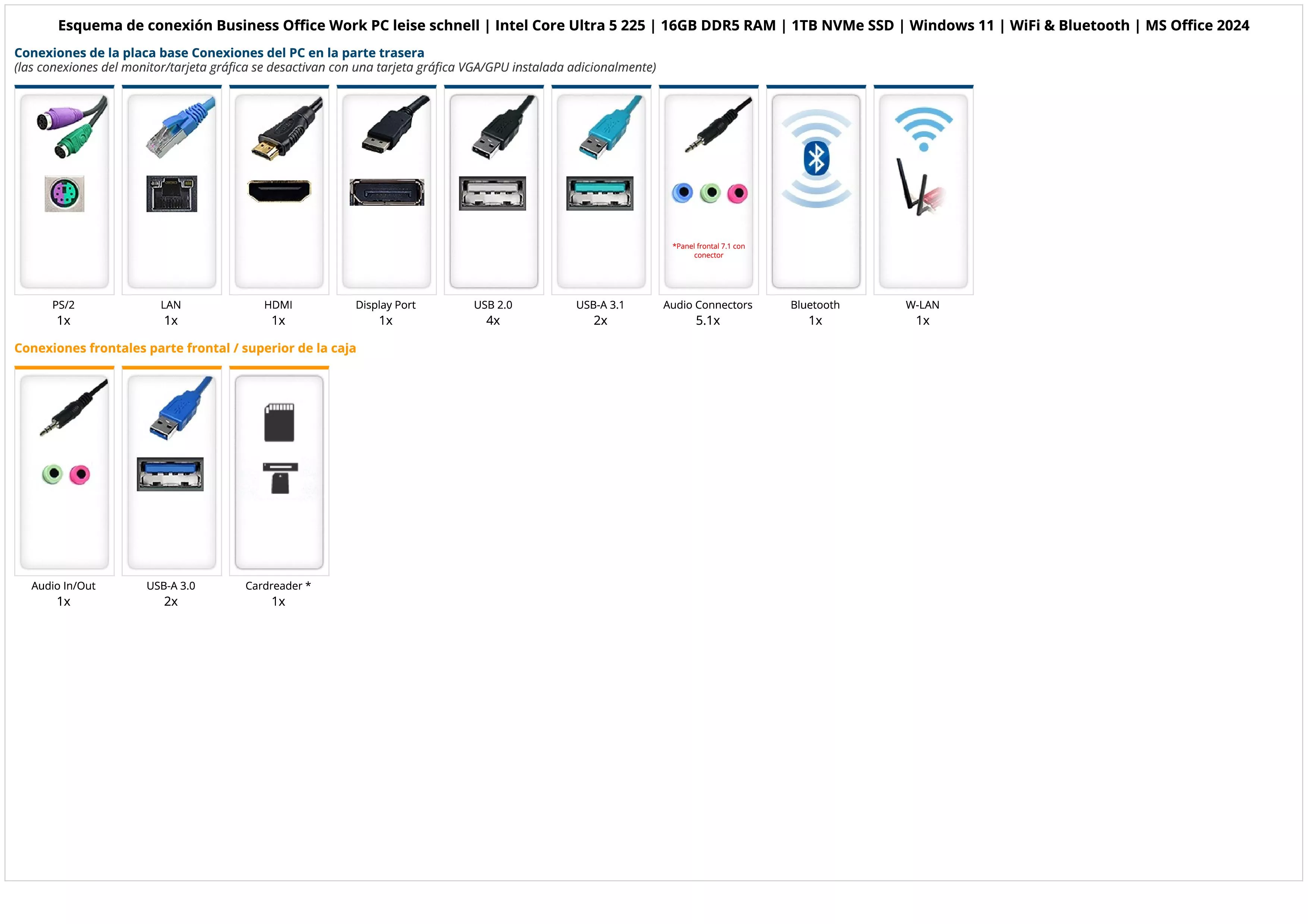 Business Office Work PC leise schnell | Intel Core Ultra 5 225 | 16GB DDR5 RAM | 1TB NVMe SSD | Windows 11 | WiFi & Bluetooth | MS Office 2024 Business Office Work PC leise schnell | Intel Core Ultra 5 225 | 16GB DDR5 RAM | 1TB NVMe SSD | Windows 11 | WiFi & Bluetooth | MS Office 2024