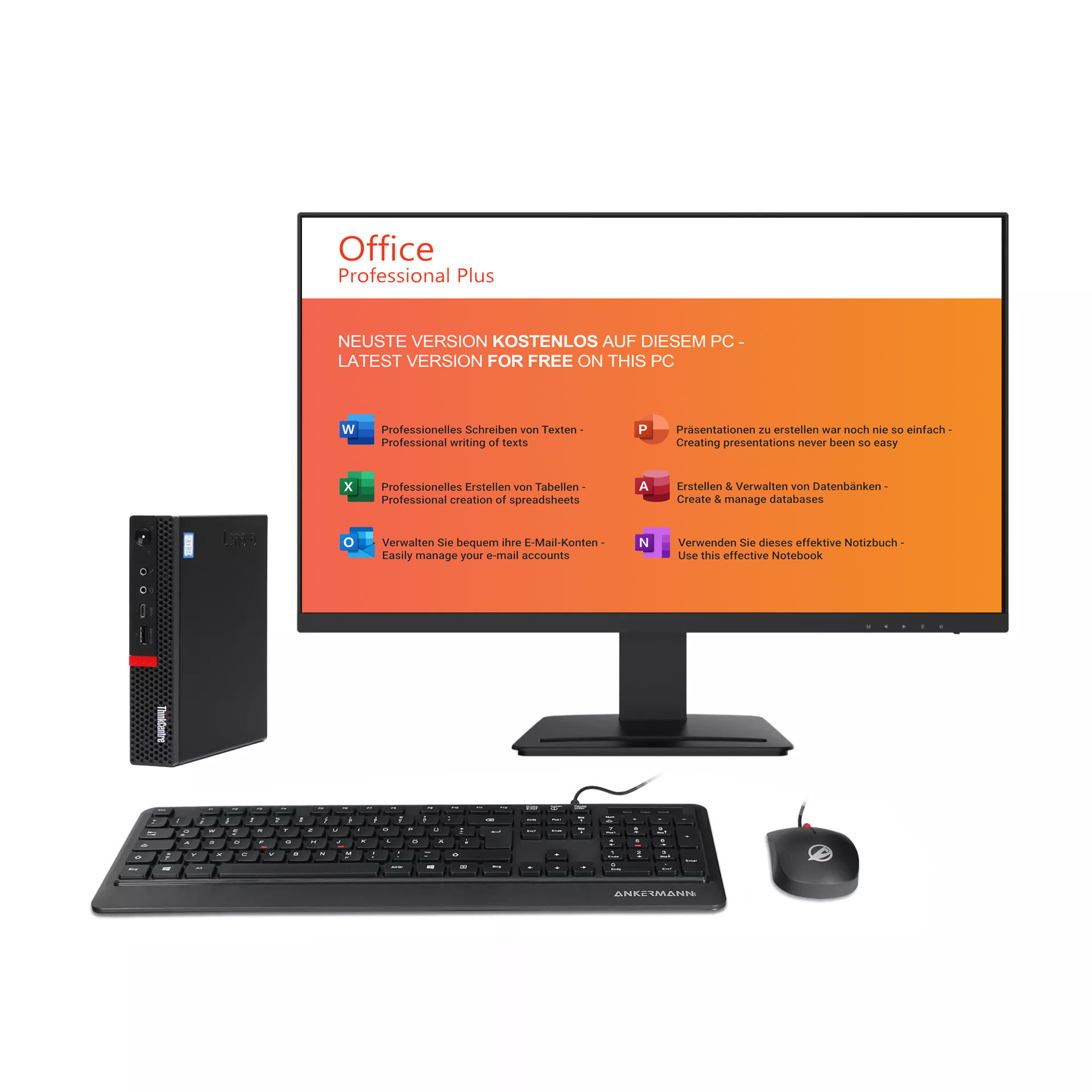 ThinkCentre M720q Mini PC Komplett-Set | Intel Core i5-8400T | 16GB RAM | 1TB NVMe SSD | Windows 11 | 27" Monitor | Maus & Tastatur | MS Office 2024