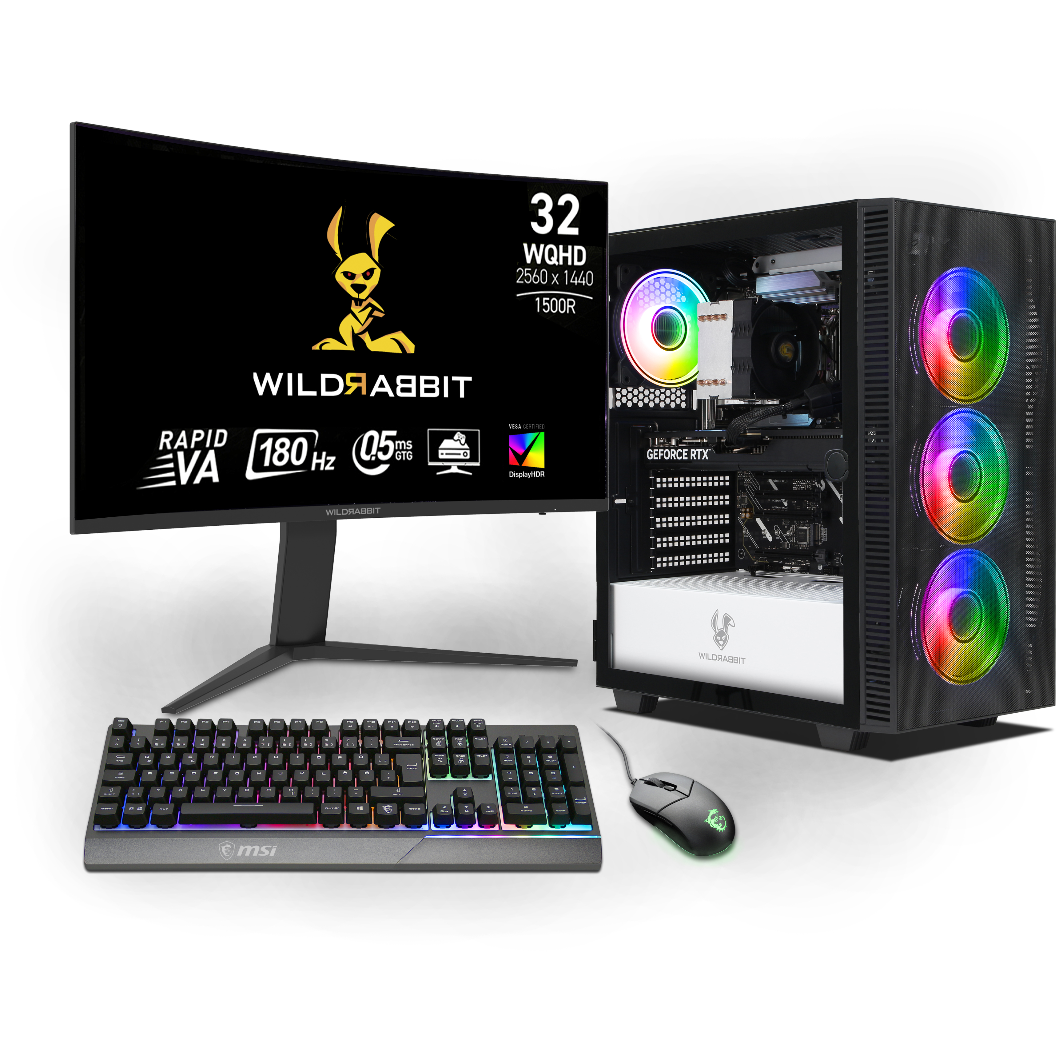Wildrabbit Ultra Bundle | Intel Core Ultra 7 265KF | Nvidia GeForce RTX 5070 12GB | 32GB DDR5 RAM | 1TB NVMe SSD | Windows 11 | WLAN & Bluetooth | Wildrabbit GMX 32" WQHD LCD Gaming Monitor | MSI VIGOR GK30 Combo 