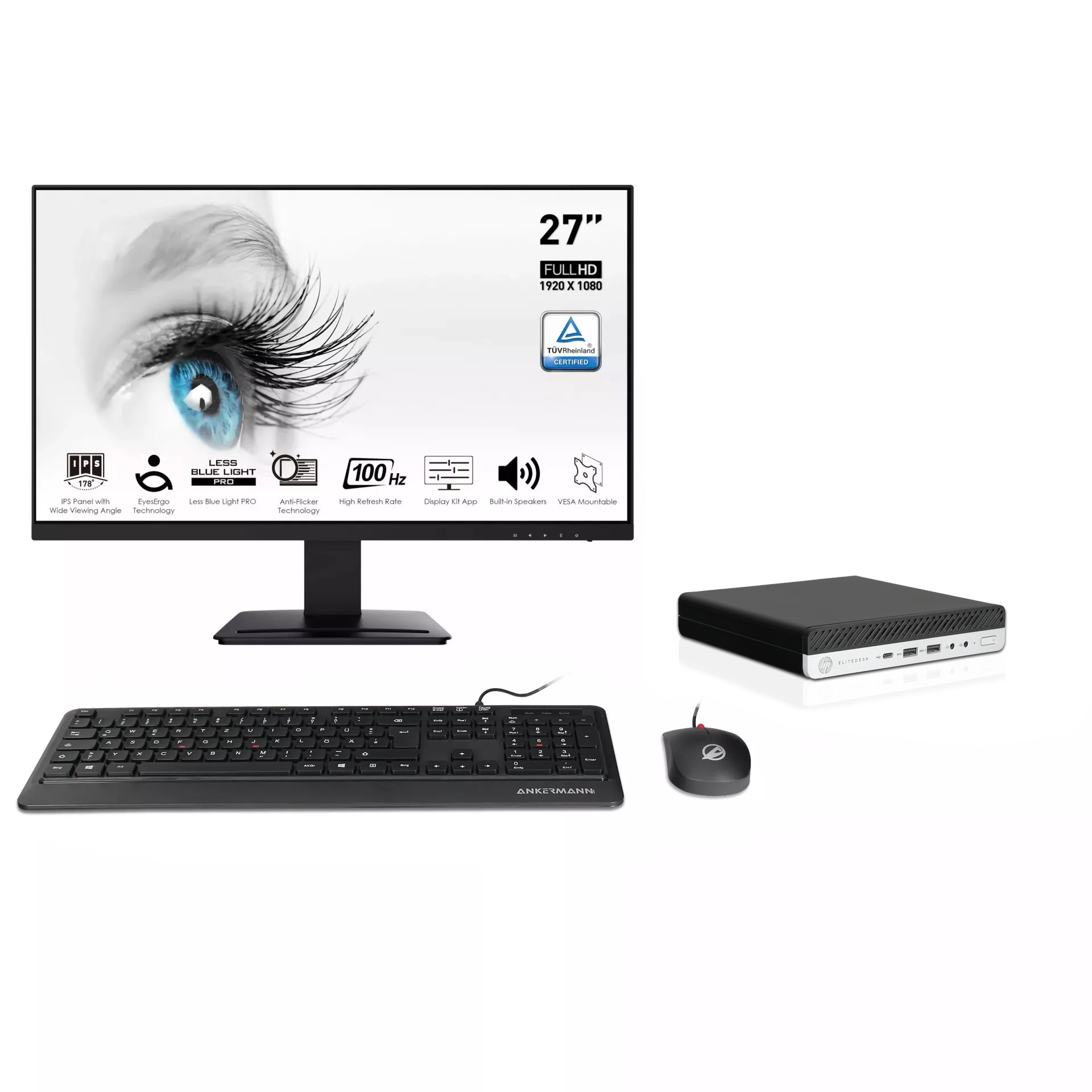 HP EliteDesk 800 G4 Mini PC Bundle | 16GB RAM | 500GB NVMe SSD | Windows 11 | Intel Core i5-8500T | MSI PRO MP 27" Full-HD Monitor | Maus & Tastatur | MS Office 2024 HP EliteDesk 800 G4 Mini PC Bundle | 16GB RAM | 500GB NVMe SSD | Windows 11 | Intel Core i5-8500T | MSI PRO MP 27" Full-HD Monitor | Maus & Tastatur | MS Office 2024