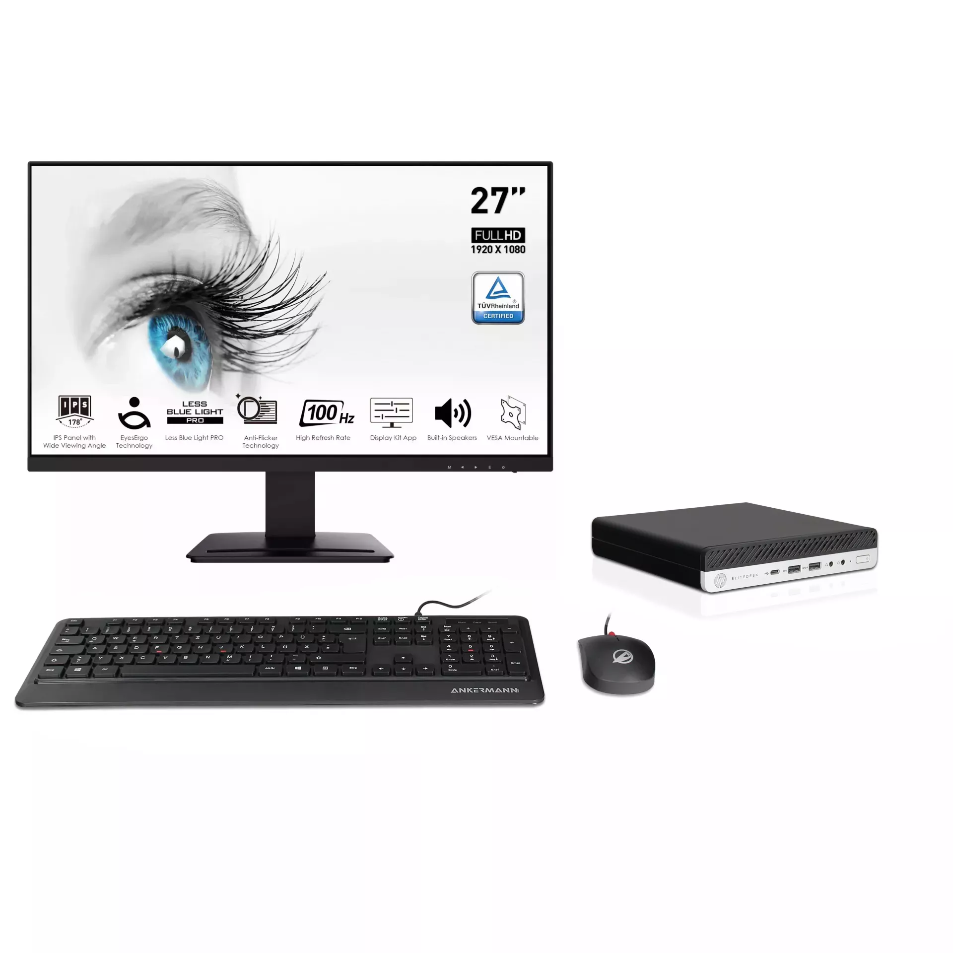 HP EliteDesk 800 G4 Mini PC Bundle | Intel Core i5-8500T |16GB RAM | 500GB NVMe SSD | 27" Monitor | Mouse & Keyboard | Windows 11 | MS Office 24