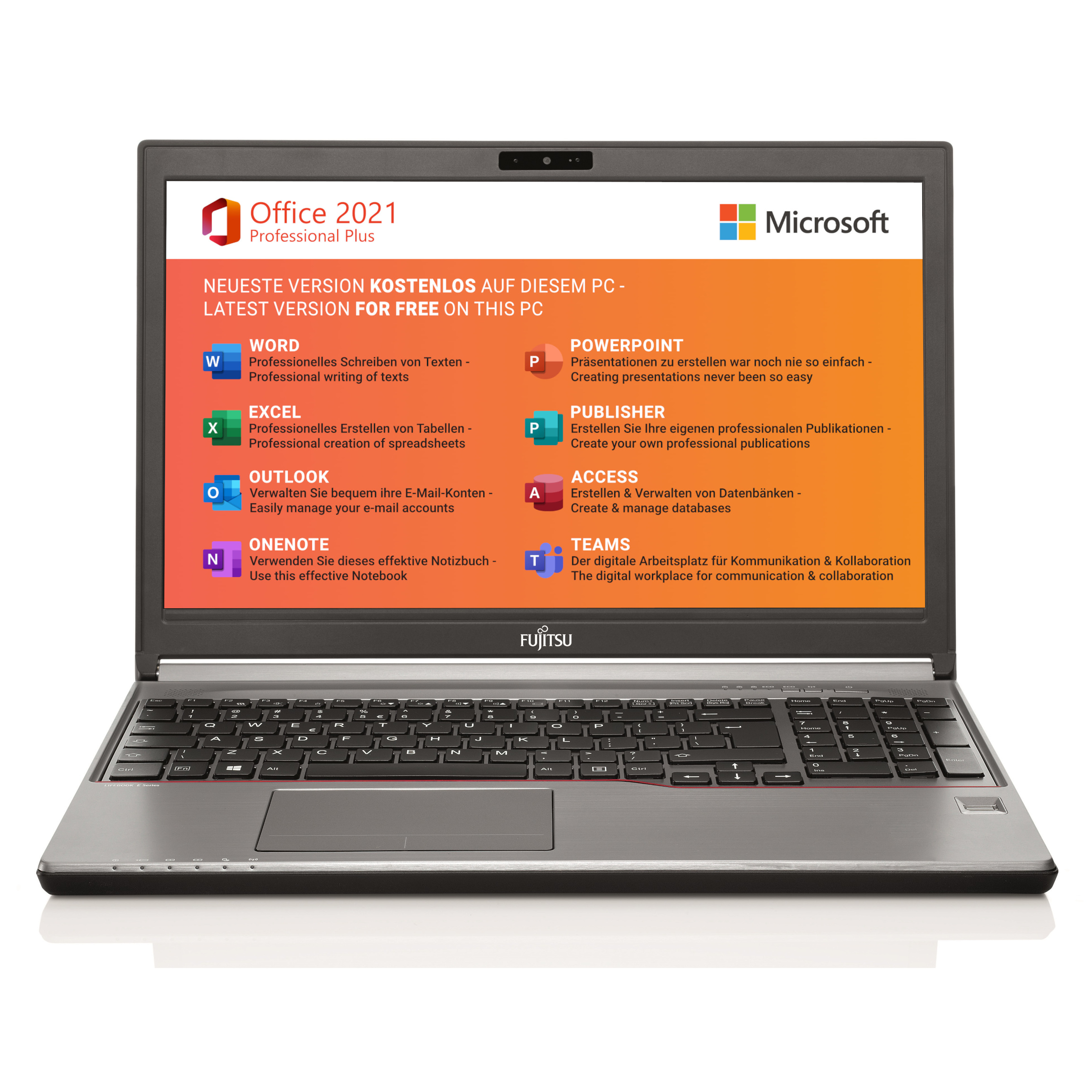 Fujitsu Refurbished Lifebook E756 | 15.6" Display | Intel Core i5-6300U | 16GB RAM | 1000GB SSD | Intel HD 520 | Windows 10 | WiFi/BT | Microsoft Office 2021 Professional Plus