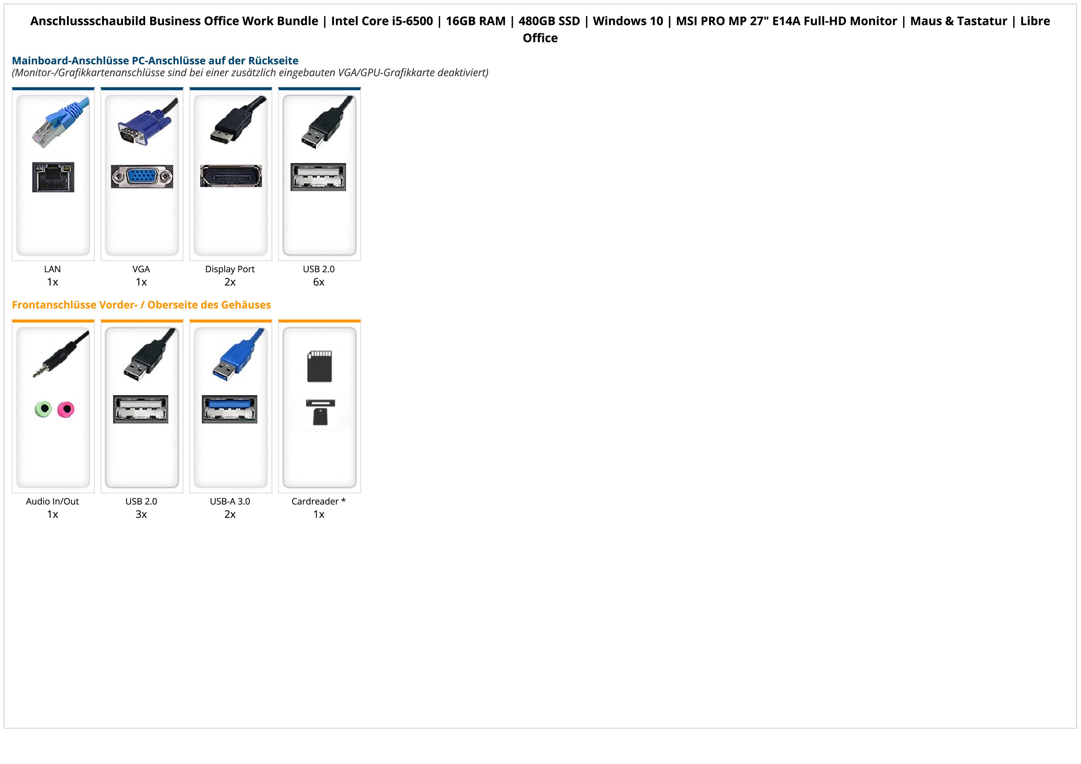 Business Office Work Bundle | Intel Core i5-6500 | 16GB RAM | 480GB SSD | Windows 10 | MSI PRO MP 27" E14A Full-HD Monitor | Maus & Tastatur | Libre Office Business Office Work Bundle | Intel Core i5-6500 | 16GB RAM | 480GB SSD | Windows 10 | MSI PRO MP 27" E14A Full-HD Monitor | Maus & Tastatur | Libre Office