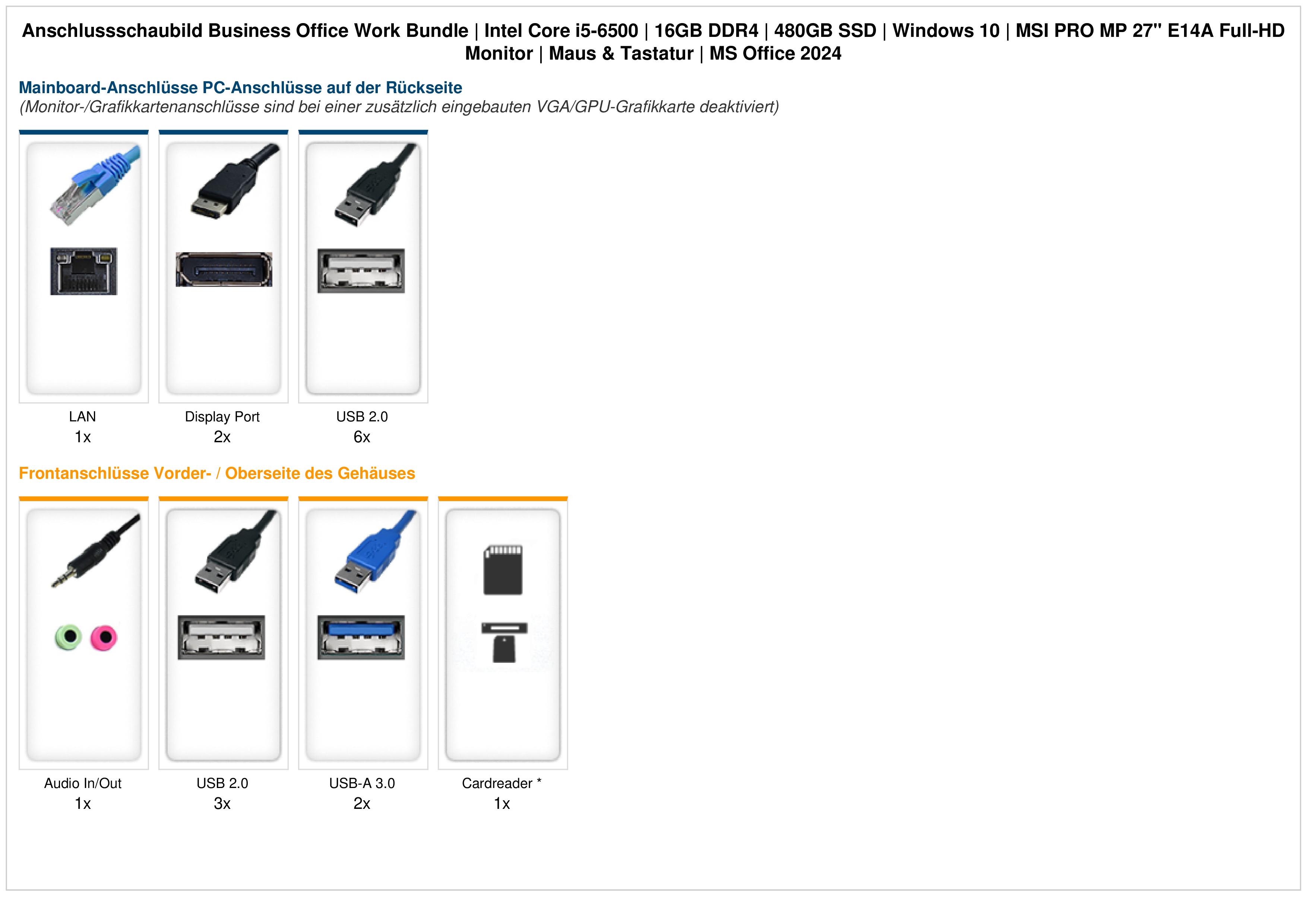 Business Office Work Bundle | Intel Core i5-6500 | 16GB DDR4 | 480GB SSD | Windows 10 | MSI PRO MP 27" E14A Full-HD Monitor | Maus & Tastatur | MS Office 2024 Business Office Work Bundle | Intel Core i5-6500 | 16GB DDR4 | 480GB SSD | Windows 10 | MSI PRO MP 27" E14A Full-HD Monitor | Maus & Tastatur | MS Office 2024
