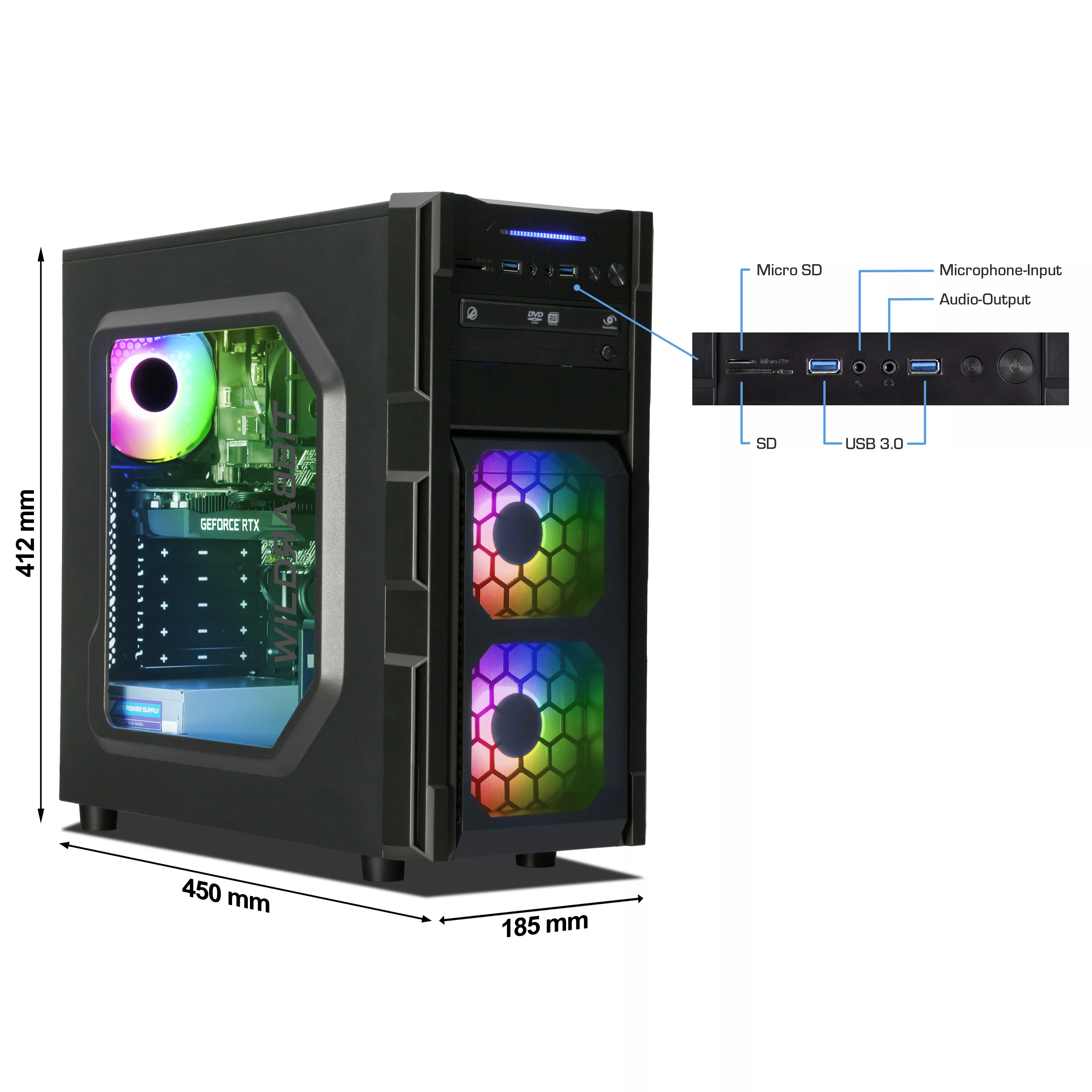 Business Office Work Gaming V3 | AMD Ryzen 7 5700X | Nvidia GeForce RTX 3050 6GB | 32GB RAM | 1TB NVMe SSD | Windows 11 | WLAN | Libre Office