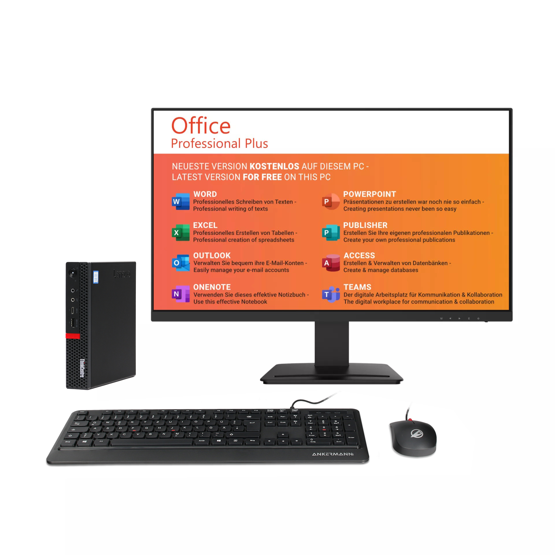 ThinkCentre M720q Mini PC Komplett-Set | Intel Core i5-8400T | 16GB RAM | 1TB NVMe SSD | Windows 11 | 27" Monitor | Maus & Tastatur | MS Office 2024 ThinkCentre M720q Mini PC Komplett-Set | Intel Core i5-8400T | 16GB RAM | 1TB NVMe SSD | Windows 11 | 27" Monitor | Maus & Tastatur | MS Office 2024