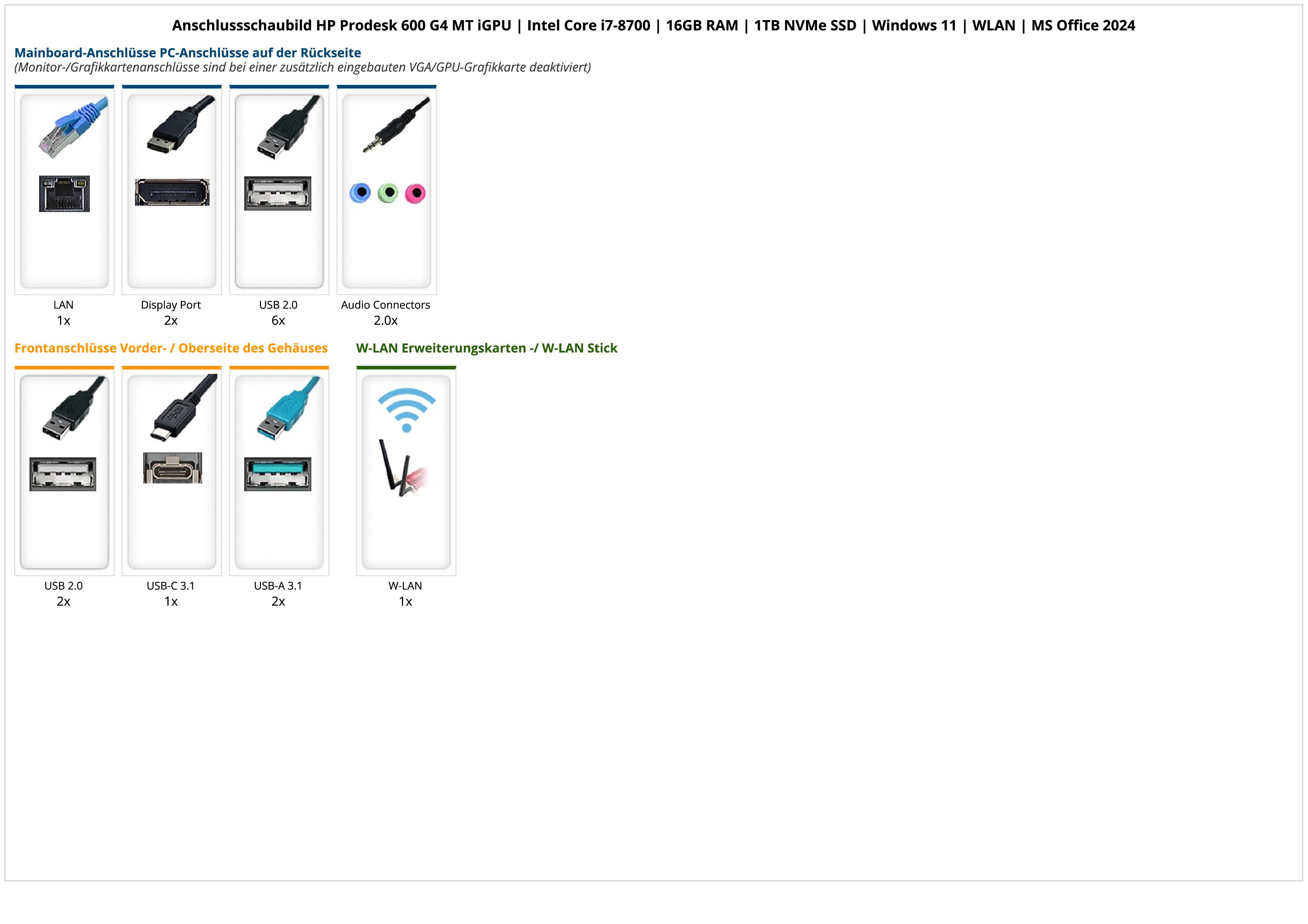 HP Prodesk 600 G4 MT iGPU | Intel Core i7-8700 | 16GB RAM | 1TB NVMe SSD | Windows 11 | WLAN | MS Office 2024 HP Prodesk 600 G4 MT iGPU | Intel Core i7-8700 | 16GB RAM | 1TB NVMe SSD | Windows 11 | WLAN | MS Office 2024