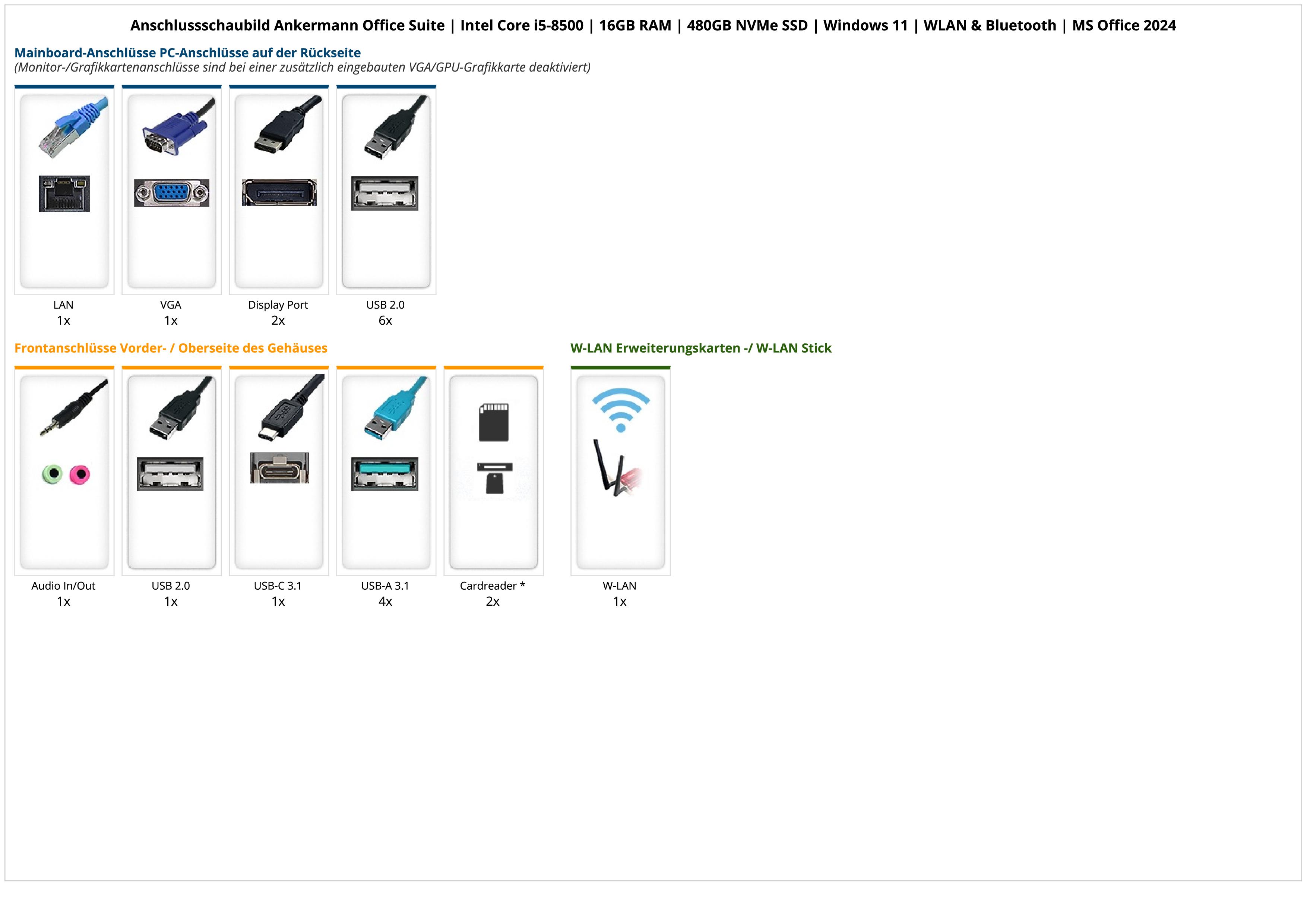 Ankermann Office Suite | Intel Core i5-8500 | 16GB RAM | 480GB NVMe SSD | Windows 11 | WLAN & Bluetooth | MS Office 2024 Ankermann Office Suite | Intel Core i5-8500 | 16GB RAM | 480GB NVMe SSD | Windows 11 | WLAN & Bluetooth | MS Office 2024
