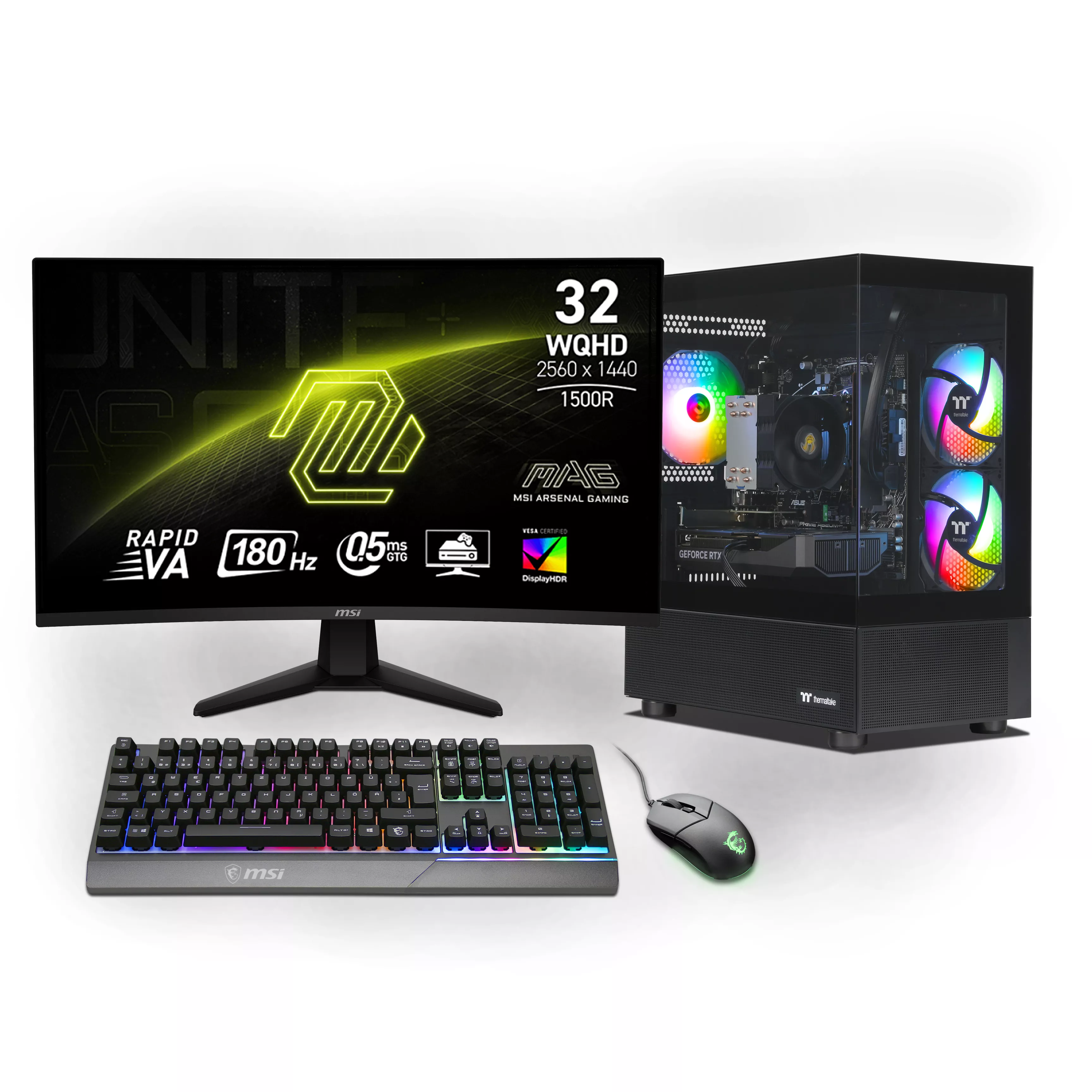 Ankermann Thermal Gaming Bundle | AMD Ryzen 7 8700F | Nvidia GeForce RTX 5060 Ti OC 16Go | 32Go DDR5 RAM | 2To NVMe SSD | Windows 11 | WiFi | MSI MAG 32" Curved WQHD Gaming Monitor | MSI Forge Mouse | Clavier allemand MSI RGB | Libre Office