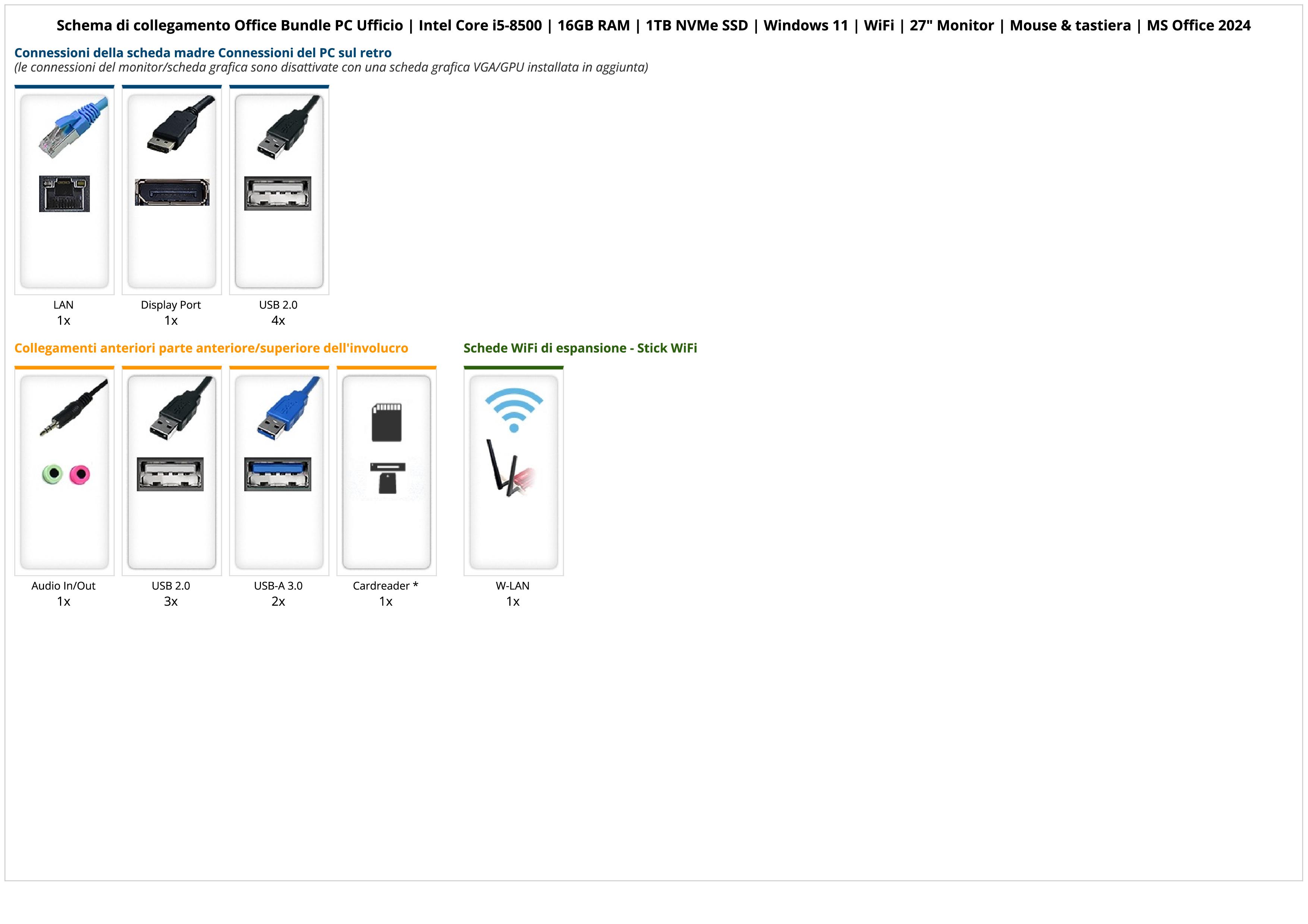 Office Bundle PC Ufficio | Intel Core i5-8500 | 16GB RAM | 1TB NVMe SSD | Windows 11 | WiFi | 27" Monitor | Mouse & tastiera | MS Office 2024 Office Bundle PC Ufficio | Intel Core i5-8500 | 16GB RAM | 1TB NVMe SSD | Windows 11 | WiFi | 27" Monitor | Mouse & tastiera | MS Office 2024