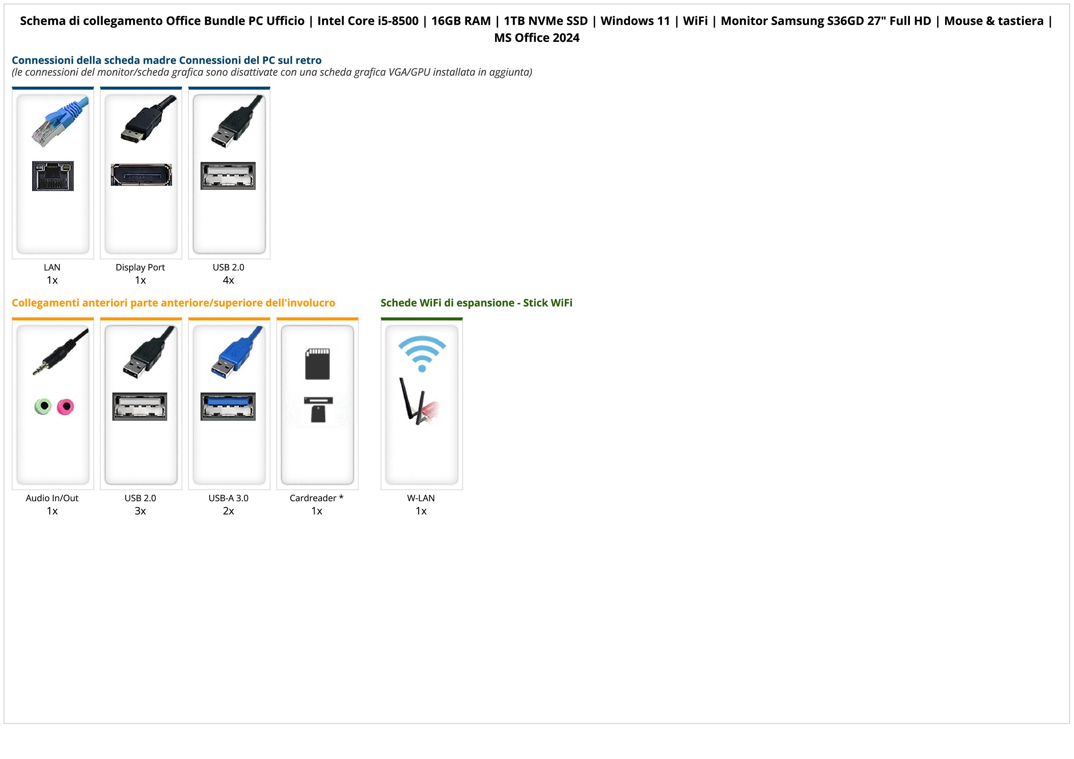 Office Bundle PC Ufficio | Intel Core i5-8500 | 16GB RAM | 1TB NVMe SSD | Windows 11 | WiFi | Monitor Samsung S36GD 27" Full HD | Mouse & tastiera | MS Office 2024 Office Bundle PC Ufficio | Intel Core i5-8500 | 16GB RAM | 1TB NVMe SSD | Windows 11 | WiFi | Monitor Samsung S36GD 27" Full HD | Mouse & tastiera | MS Office 2024