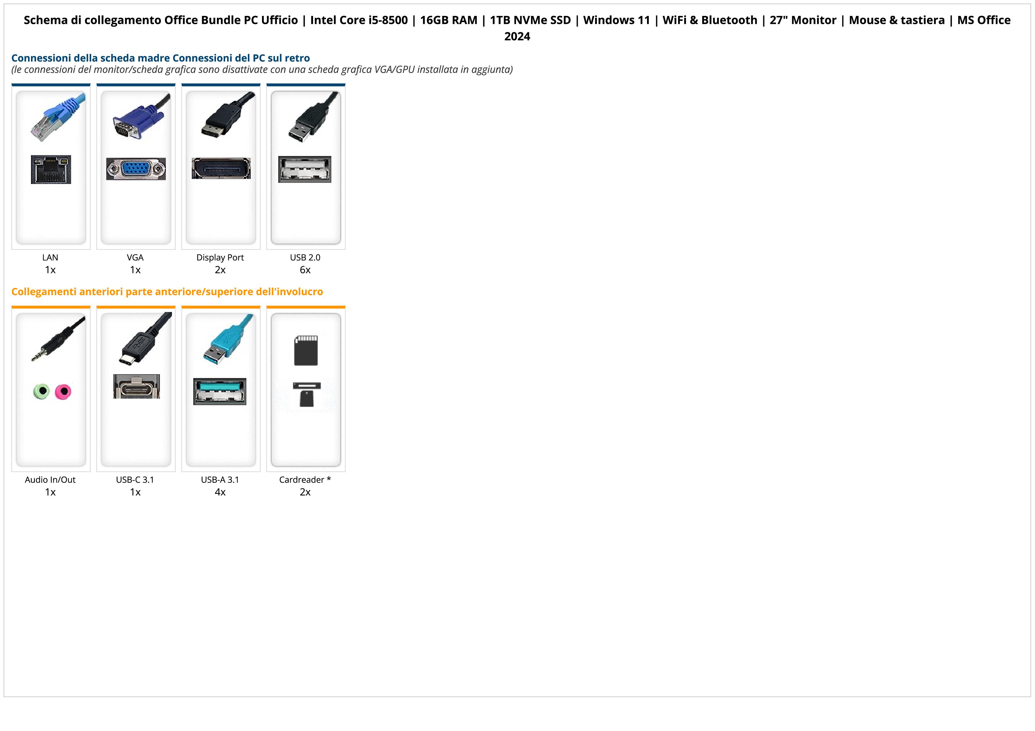 Office Bundle PC Ufficio | Intel Core i5-8500 | 16GB RAM | 1TB NVMe SSD | Windows 11 | WiFi & Bluetooth | 27" Monitor | Mouse & tastiera | MS Office 2024 Office Bundle PC Ufficio | Intel Core i5-8500 | 16GB RAM | 1TB NVMe SSD | Windows 11 | WiFi & Bluetooth | 27" Monitor | Mouse & tastiera | MS Office 2024