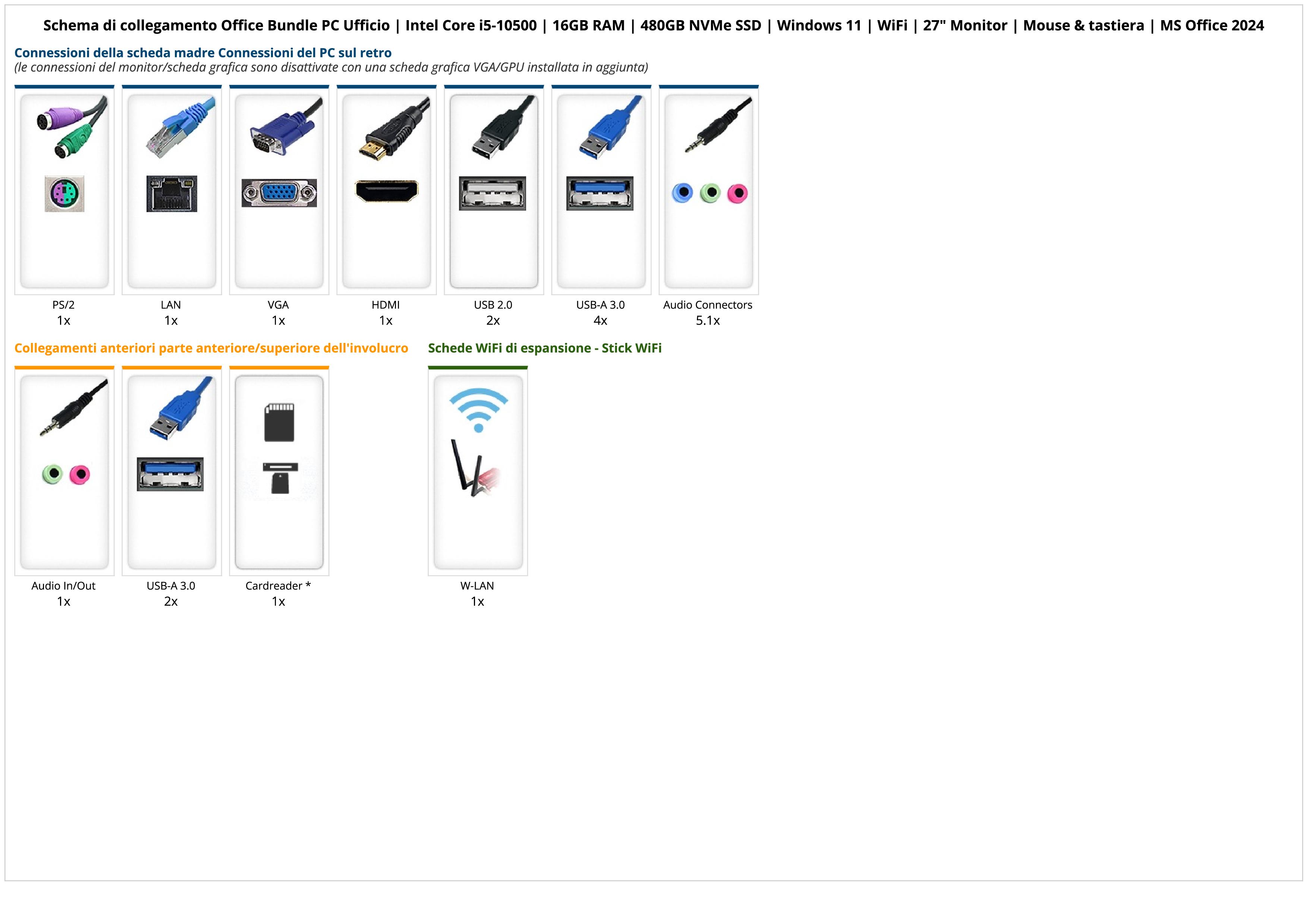 Office Bundle PC Ufficio | Intel Core i5-10500 | 16GB RAM | 480GB NVMe SSD | Windows 11 | WiFi | 27" Monitor | Mouse & tastiera | MS Office 2024 Office Bundle PC Ufficio | Intel Core i5-10500 | 16GB RAM | 480GB NVMe SSD | Windows 11 | WiFi | 27" Monitor | Mouse & tastiera | MS Office 2024