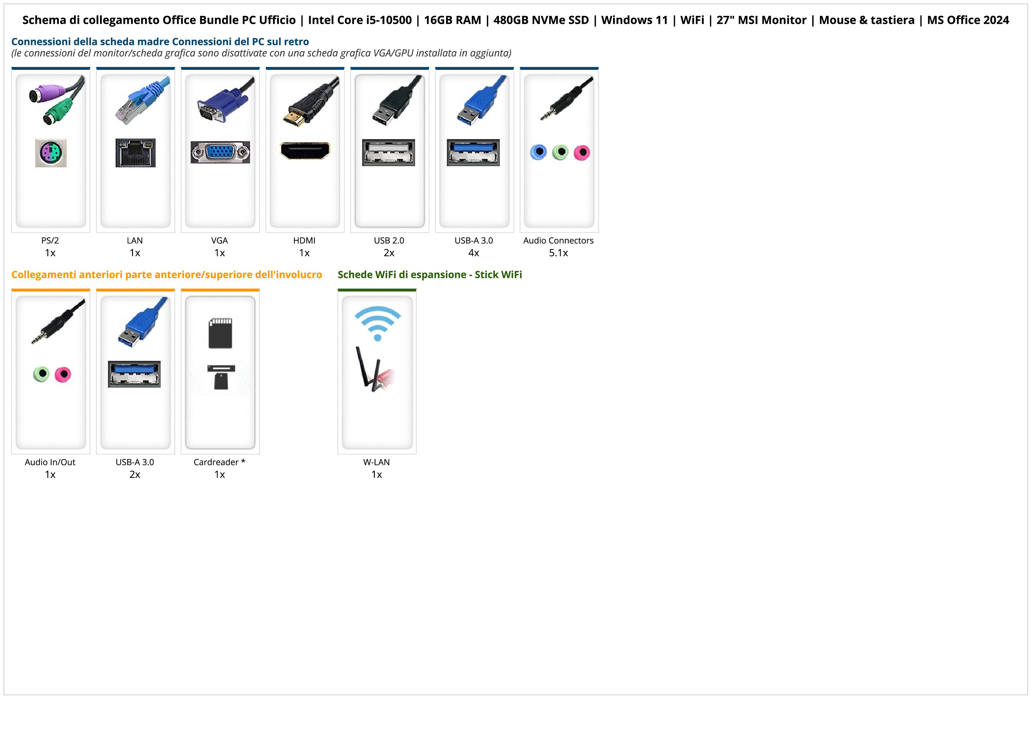 Office Bundle PC Ufficio | Intel Core i5-10500 | 16GB RAM | 480GB NVMe SSD | Windows 11 | WiFi | 27" MSI Monitor | Mouse & tastiera | MS Office 2024 Office Bundle PC Ufficio | Intel Core i5-10500 | 16GB RAM | 480GB NVMe SSD | Windows 11 | WiFi | 27" MSI Monitor | Mouse & tastiera | MS Office 2024