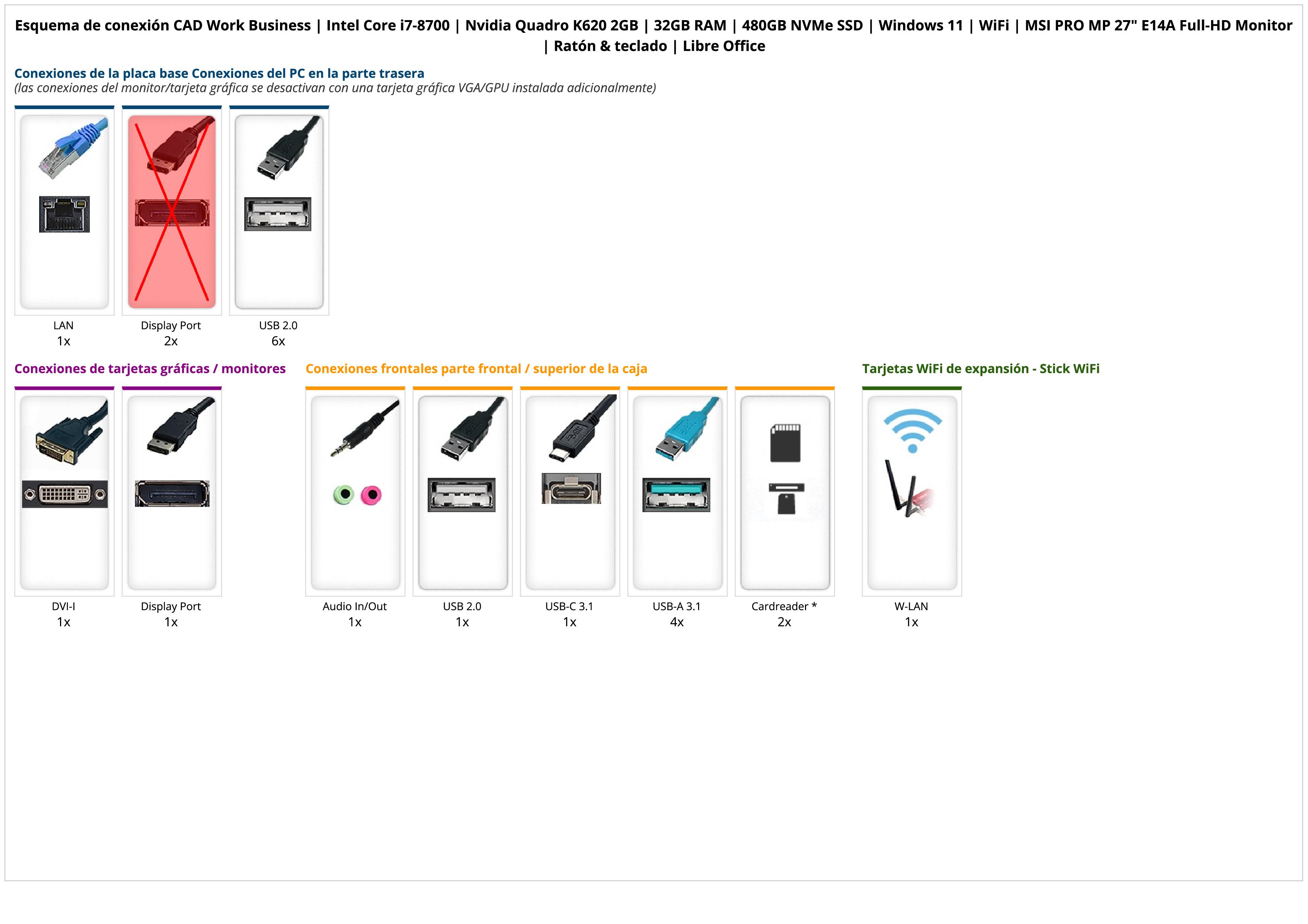 CAD Work Business | Intel Core i7-8700 | Nvidia Quadro K620 2GB | 32GB RAM | 480GB NVMe SSD | Windows 11 | WiFi | MSI PRO MP 27" E14A Full-HD Monitor | Ratón & teclado | Libre Office CAD Work Business | Intel Core i7-8700 | Nvidia Quadro K620 2GB | 32GB RAM | 480GB NVMe SSD | Windows 11 | WiFi | MSI PRO MP 27" E14A Full-HD Monitor | Ratón & teclado | Libre Office